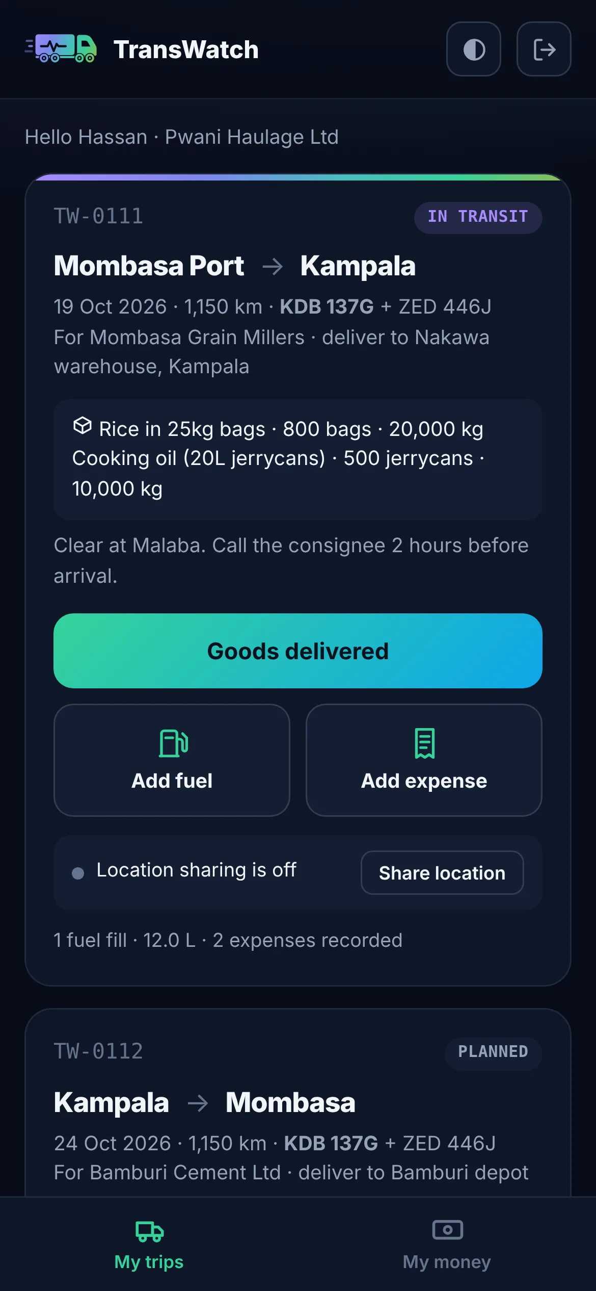 TransWatch driver app